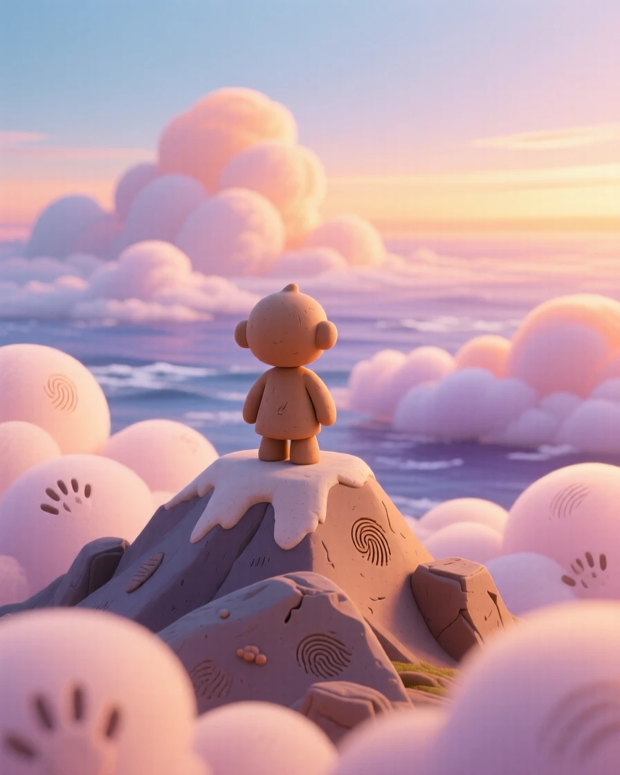 A glowing sea of clouds viewed from a mountain summit at dawn