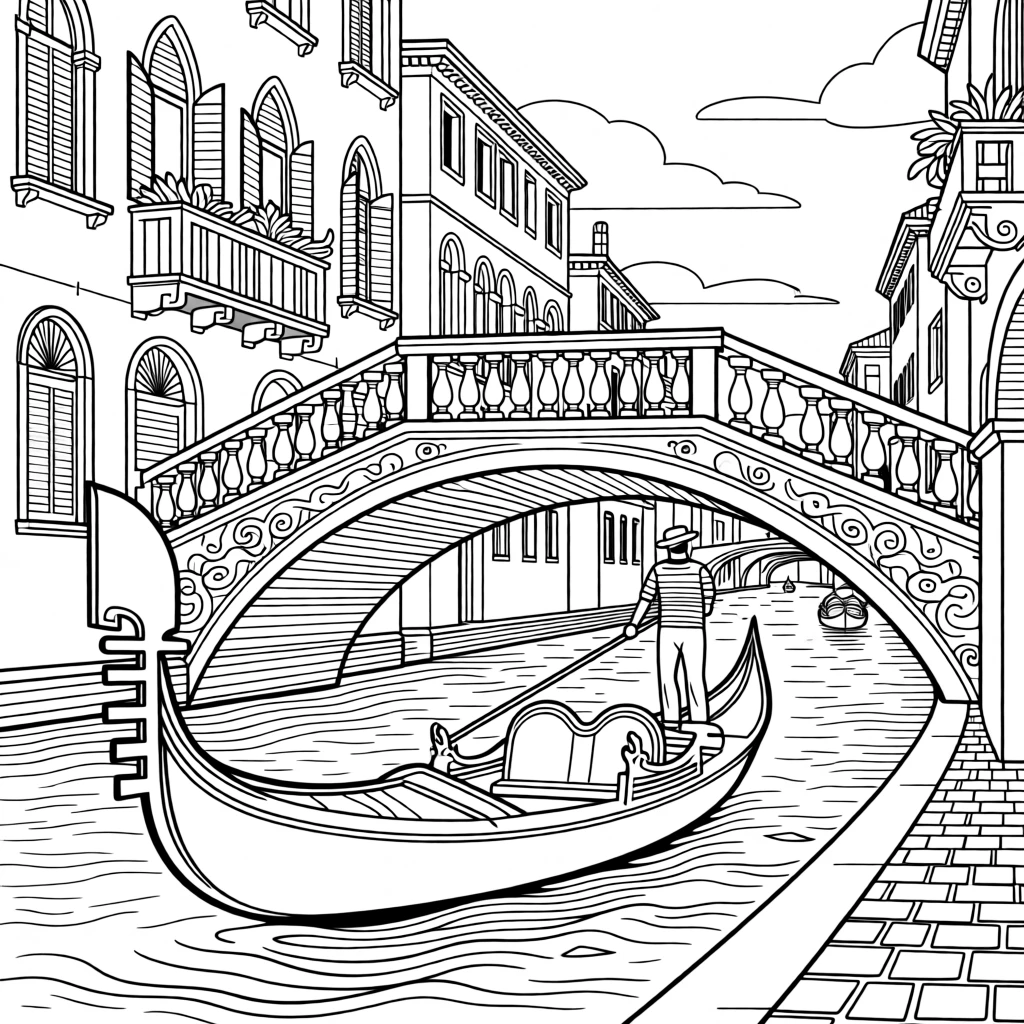 A gondola gliding beneath an ornate stone bridge in Venice.