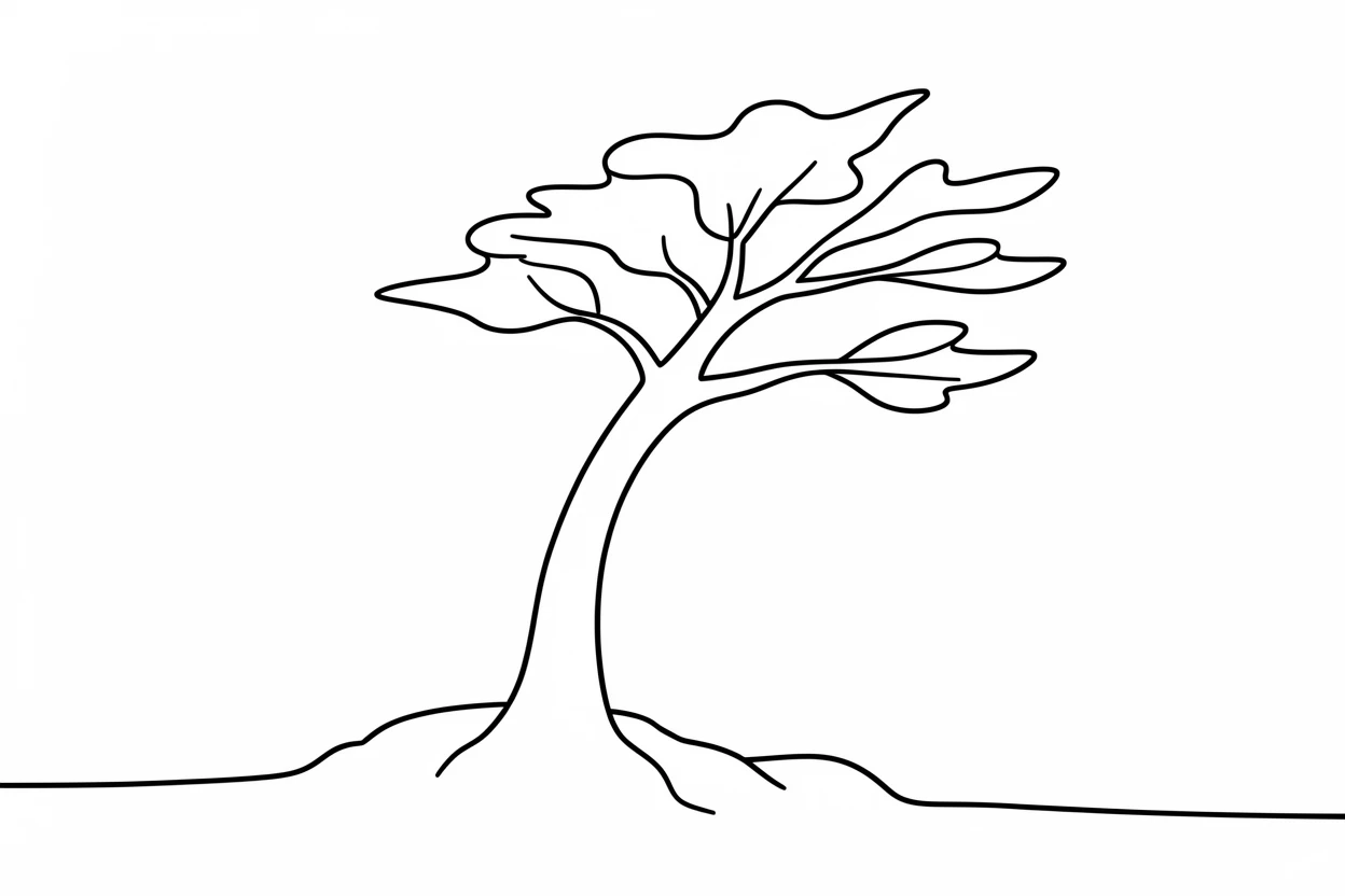 A single storm-bent tree standing alone on a windswept coastal bluff