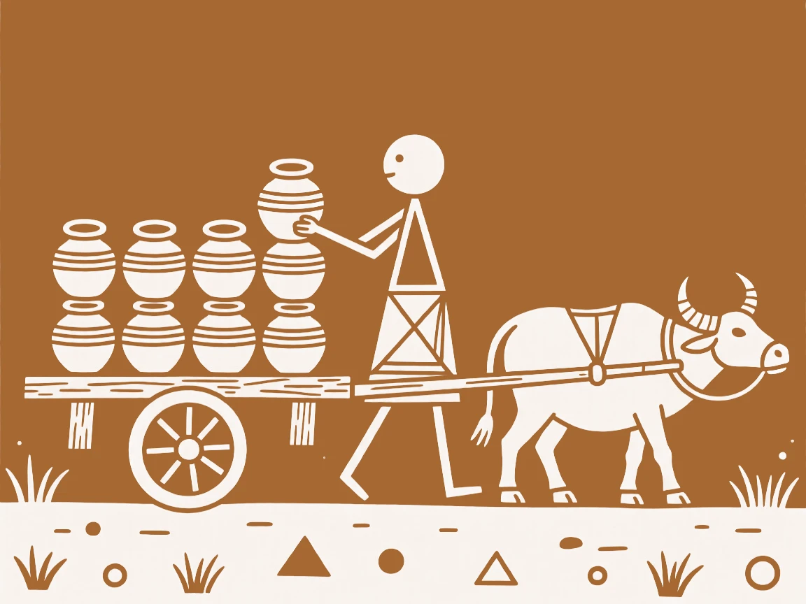 A potter loading a cart with the day's goods.