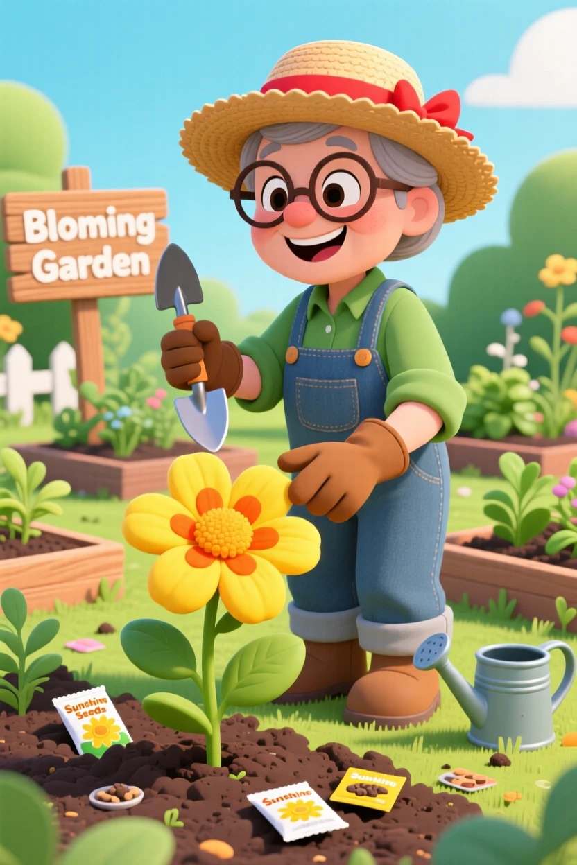 A gardener watching the first bloom of a plant they nurtured from seed.