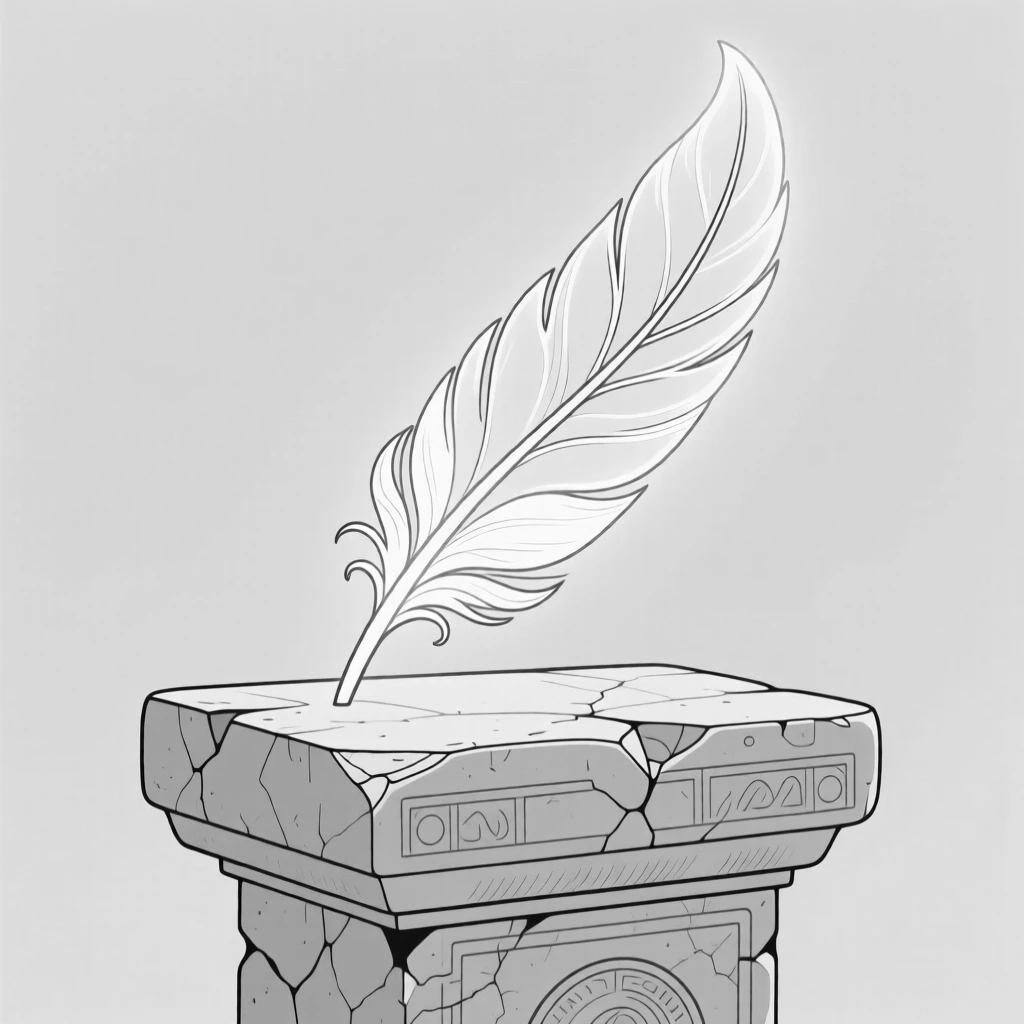 A phoenix feather glowing atop an ancient stone altar