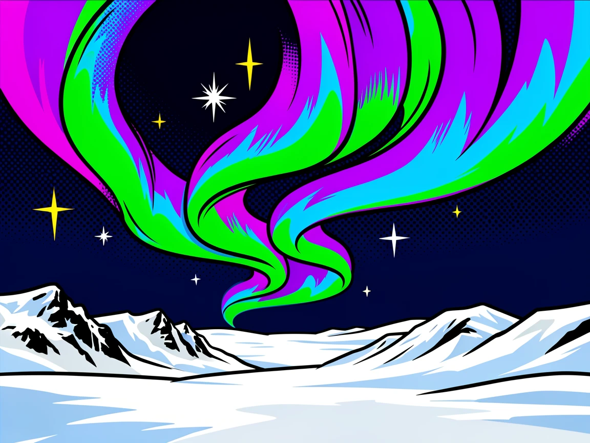 The Northern Lights above a snowy Icelandic landscape