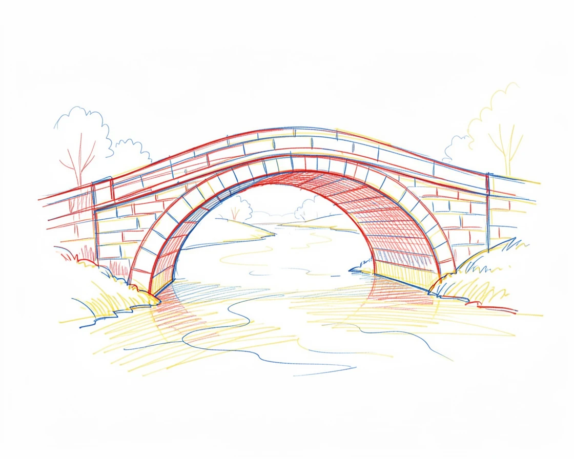 An old stone bridge arching gracefully over a slow river