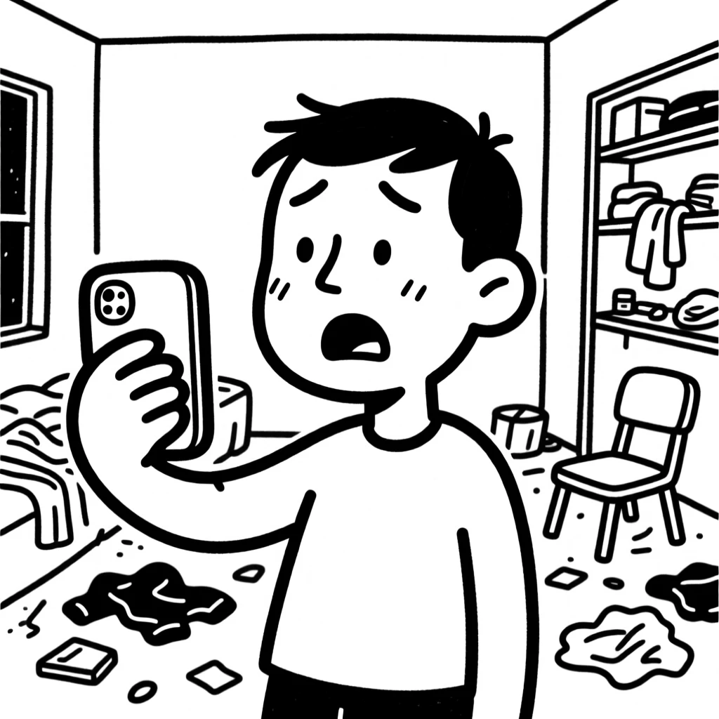 A person on a video call accidentally revealing a messy room behind them.