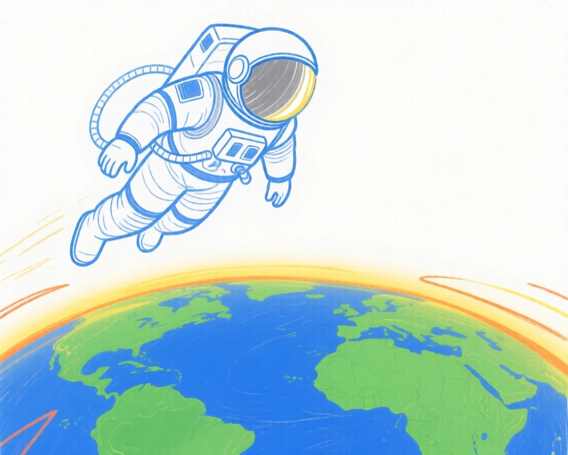 An astronaut floating peacefully above the glowing Earth.