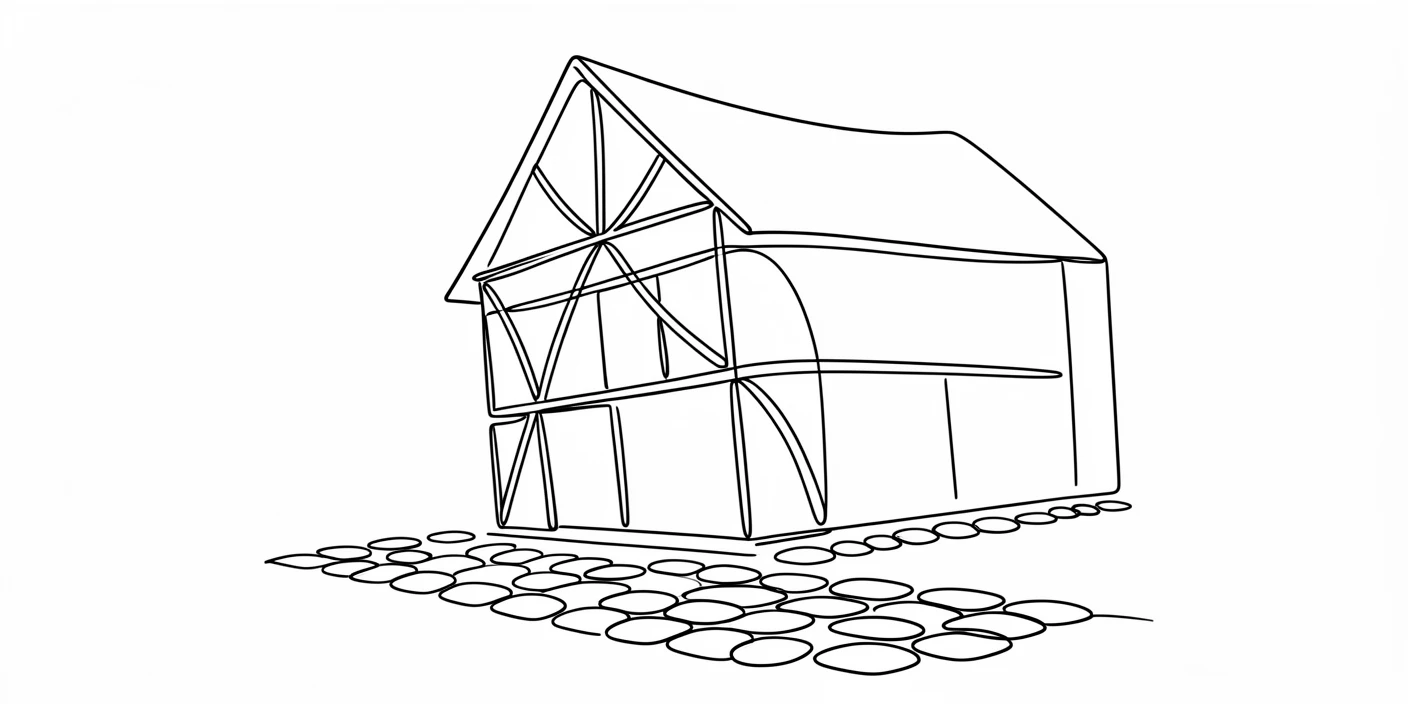 A traditional half-timbered house leaning slightly on a cobblestone lane