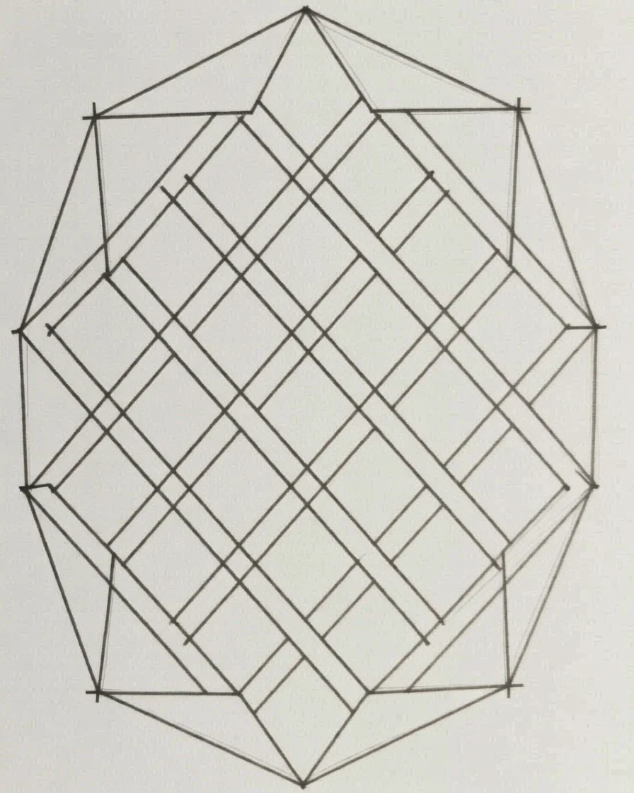 An interwoven lattice of angular geometric lines