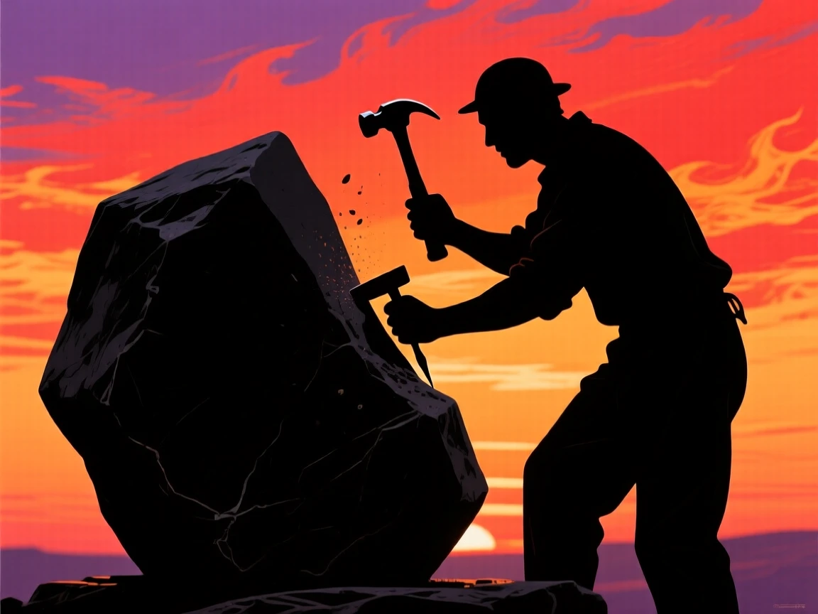 A sculptor chiseling fine details into a block of stone.