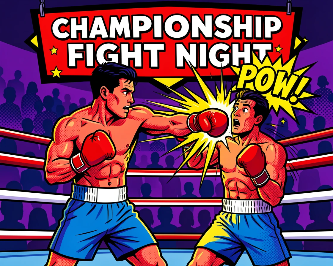 A boxer landing a decisive punch in a packed arena