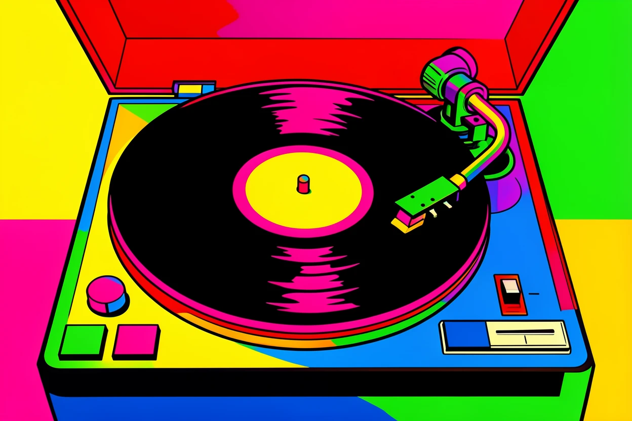 Retro record player with a vinyl spinning