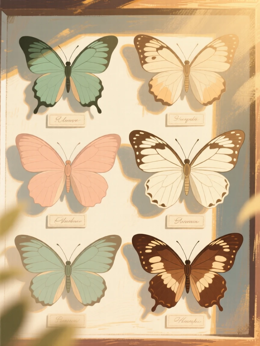 A collection of butterflies pinned and labeled by species