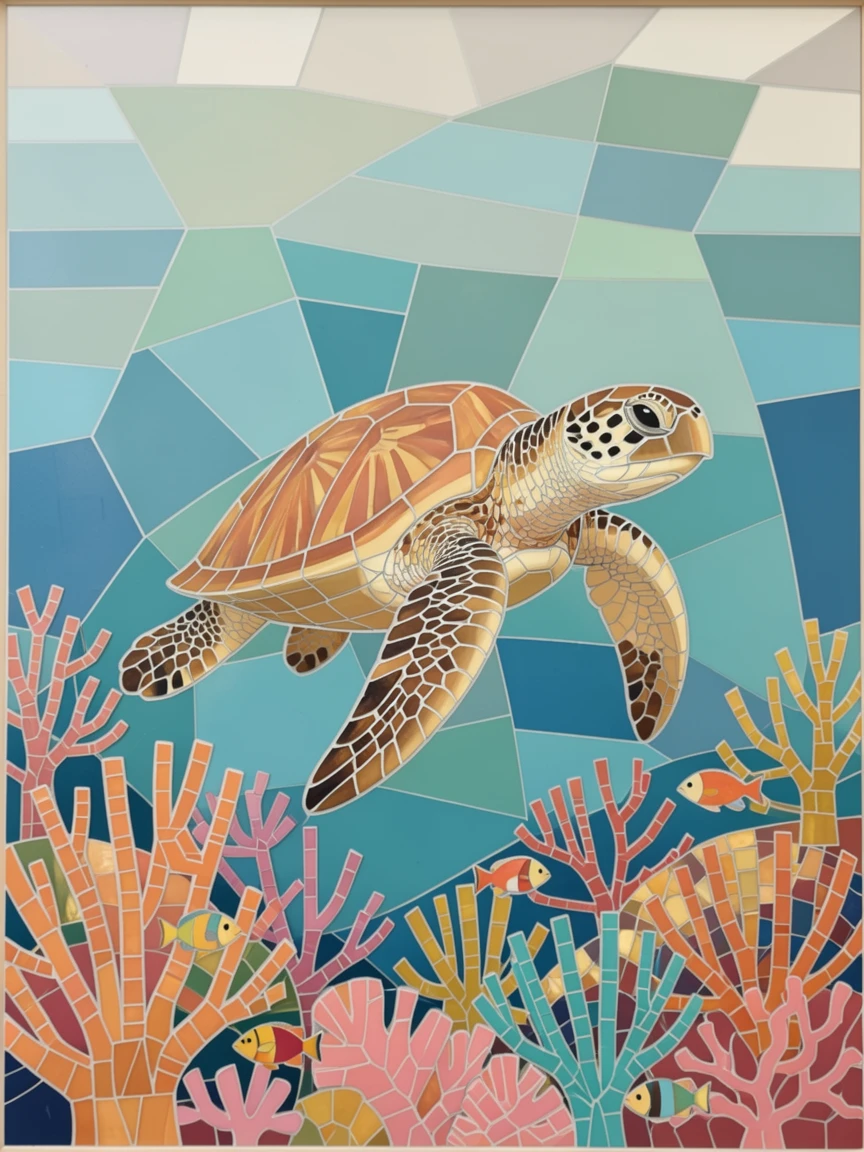 A sea turtle gliding gracefully over a coral reef, captured in soft natural light with a shallow depth of field.