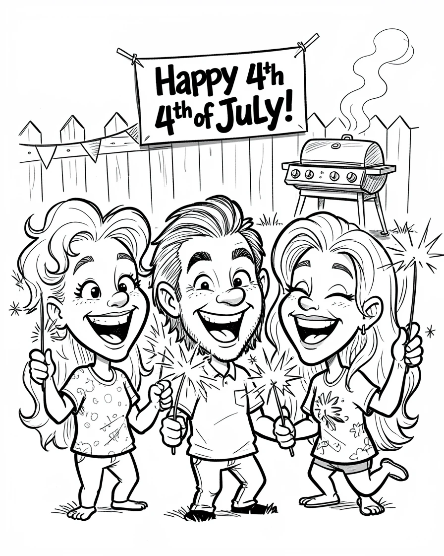 [Seasonal Holidays & Celebrations] Festive scene of friends having a backyard barbecue with sparklers on the Fourth of July, full of celebration and joy