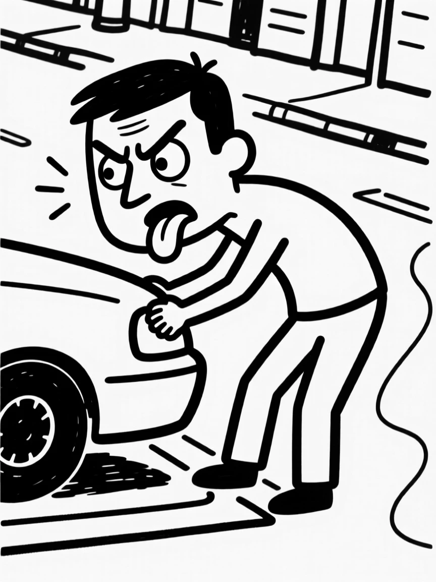 Someone trying to parallel park with intense concentration, tongue sticking out.