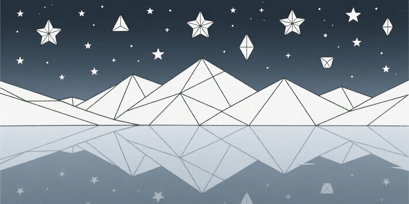 A starry sky reflected in a still mountain lake