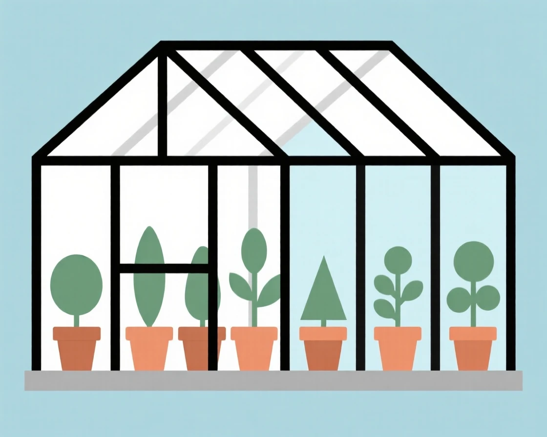 A greenhouse filled with potted plants