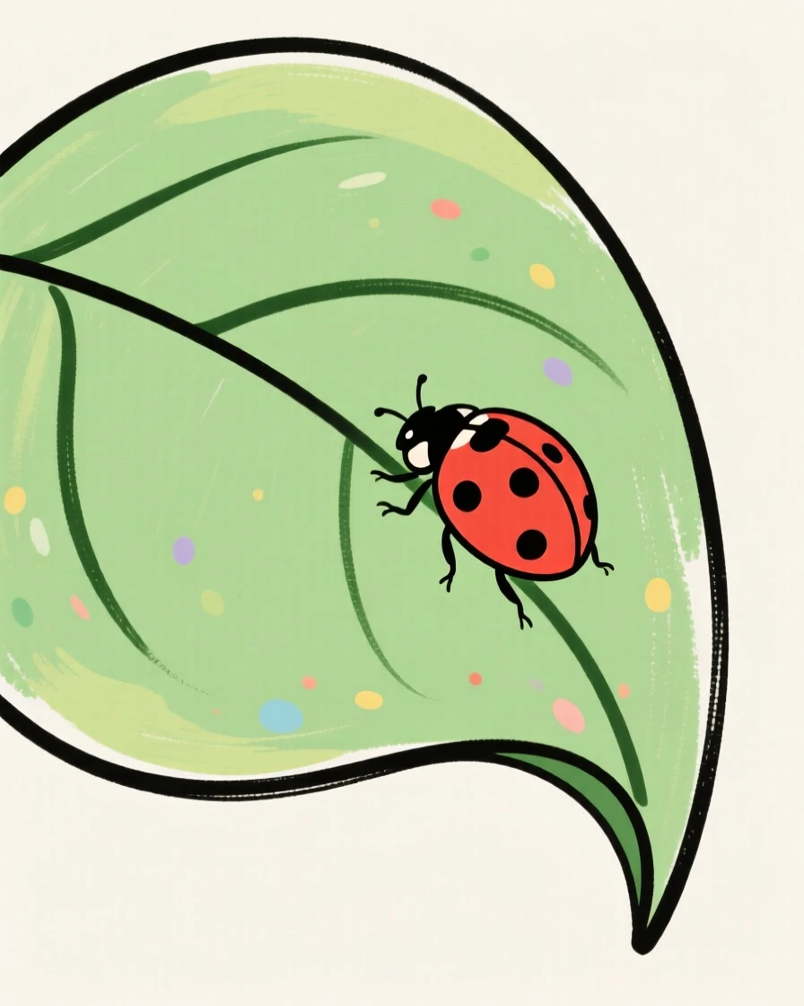 A ladybug crawling along the edge of a green leaf.