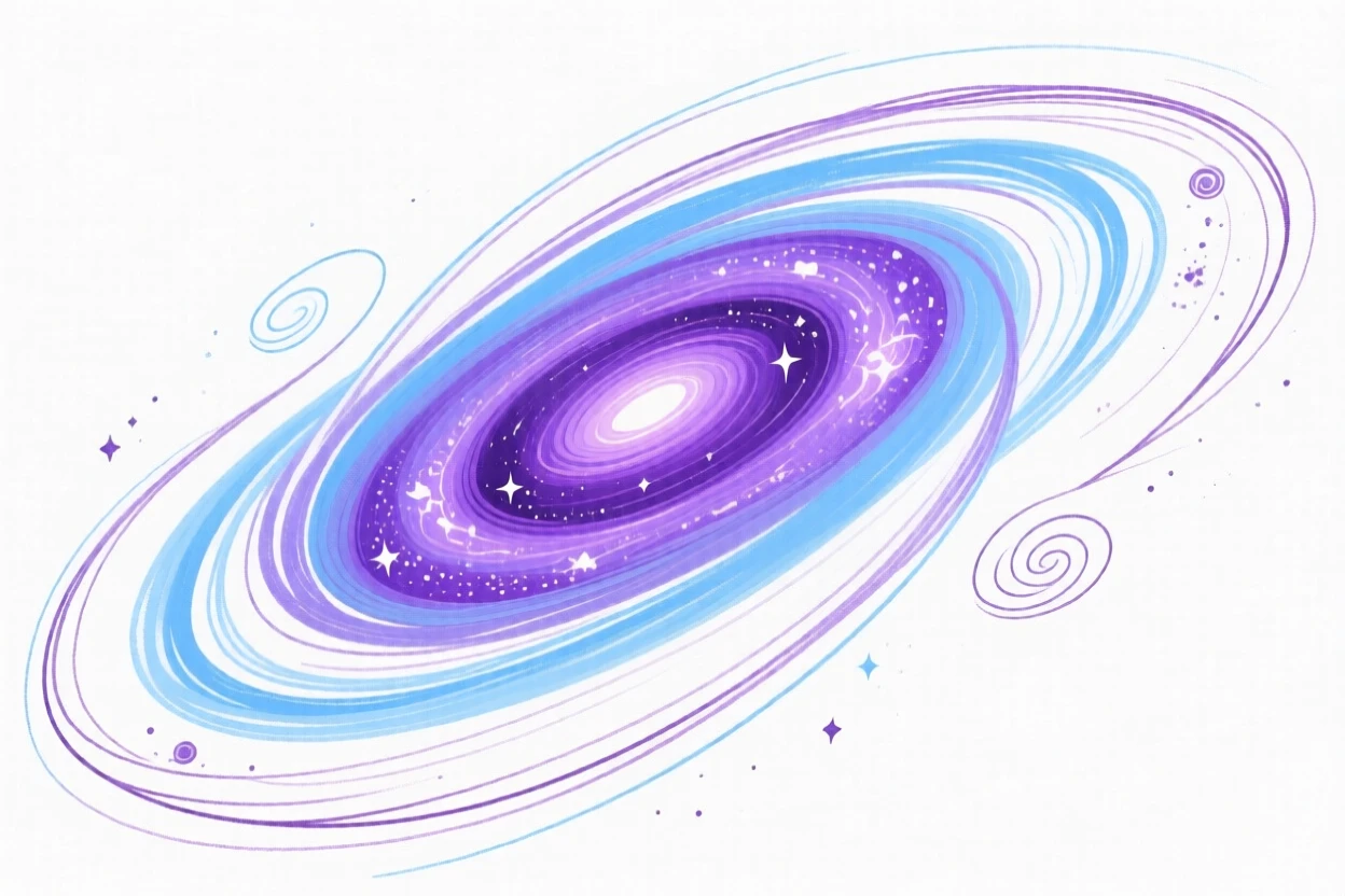 A galaxy spiraling in swirls of blue and violet.