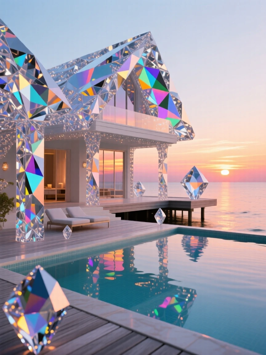 A luxurious overwater villa deck at sunset with a private plunge pool.