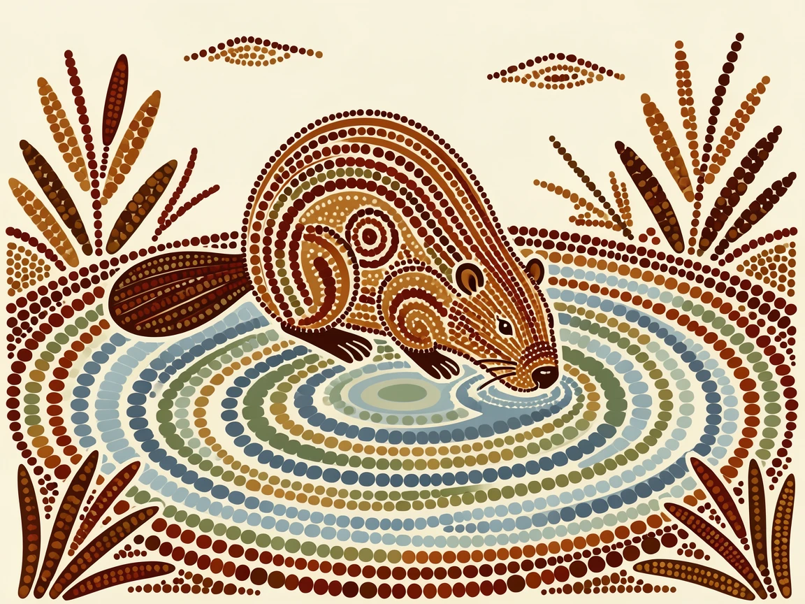 A beaver drinking from a quiet watering hole