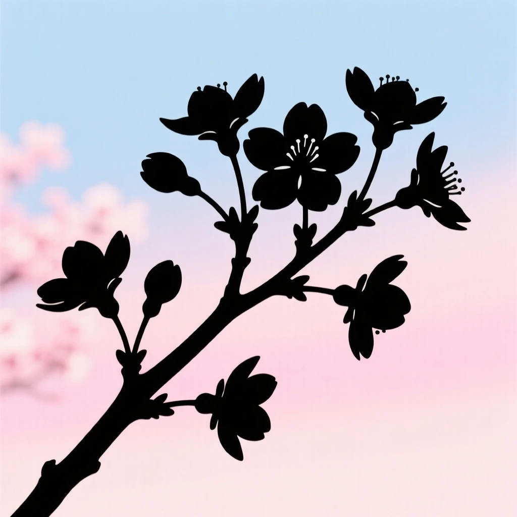 A branch of cherry blossoms in full bloom against a soft spring sky.