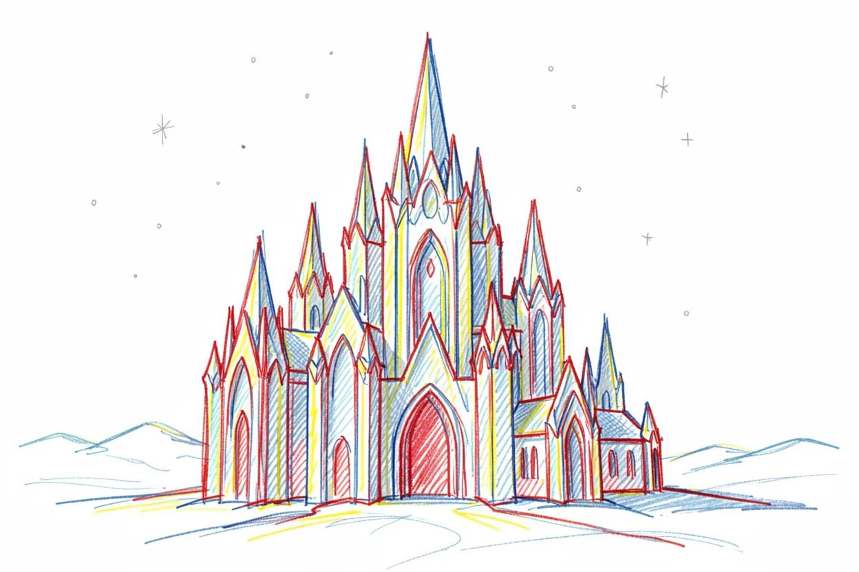 A grand ice palace glittering under the polar night sky