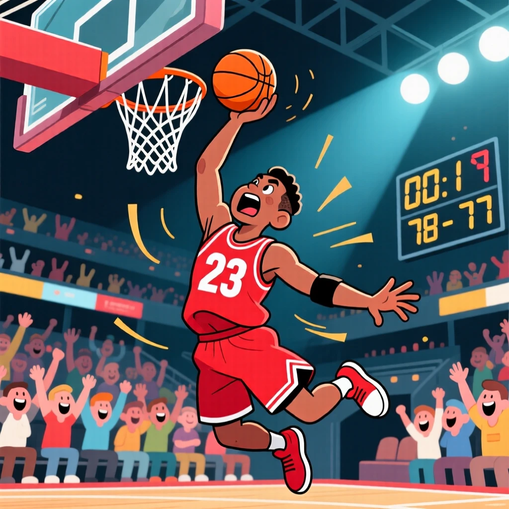 A basketball player making a game-winning shot at the buzzer.
