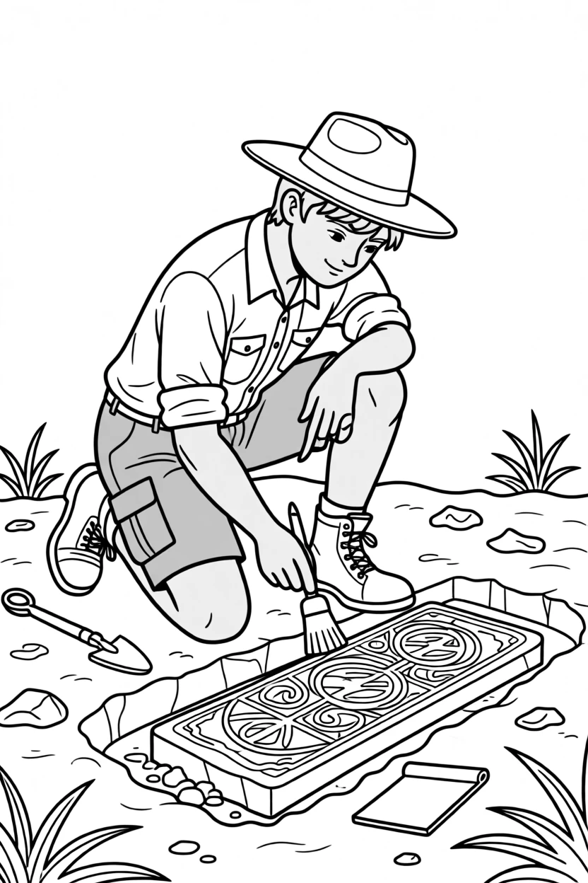 A archaeologist carefully brushing dirt off an ancient artifact