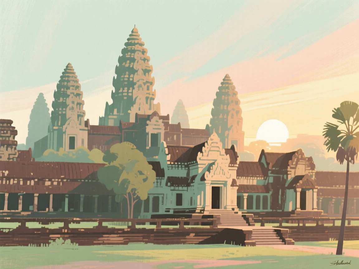 The ancient temples of Angkor Wat at sunrise