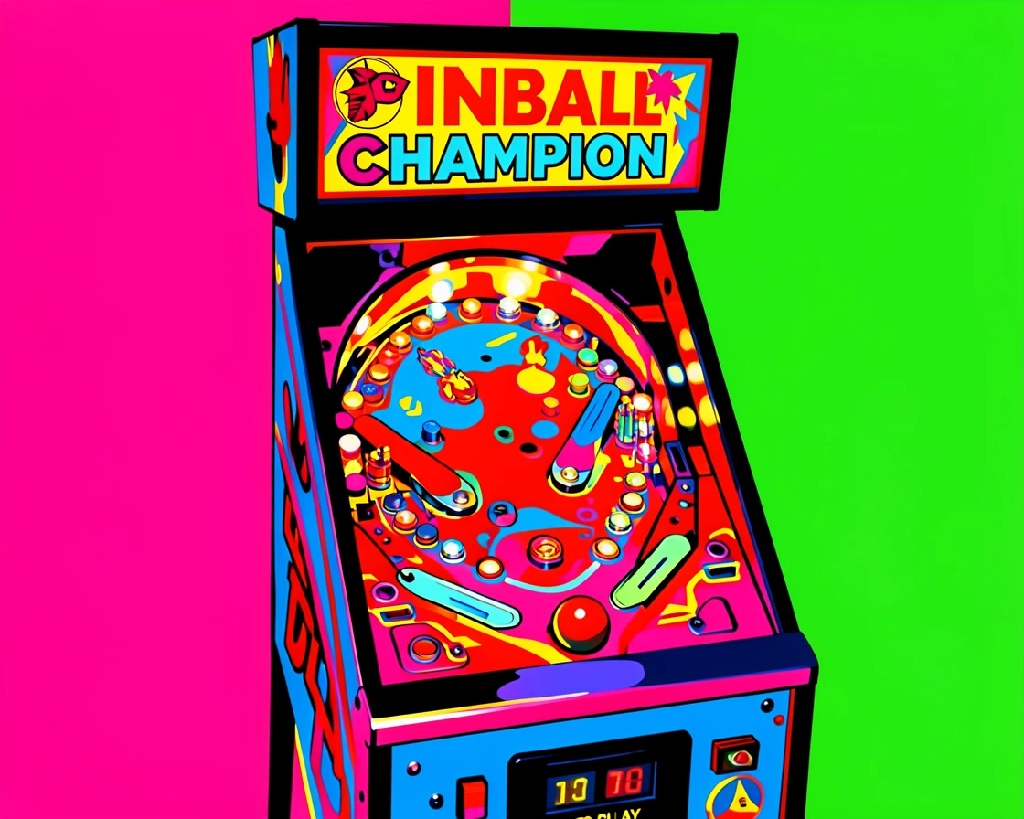 Classic pinball machine lit up and ready to play
