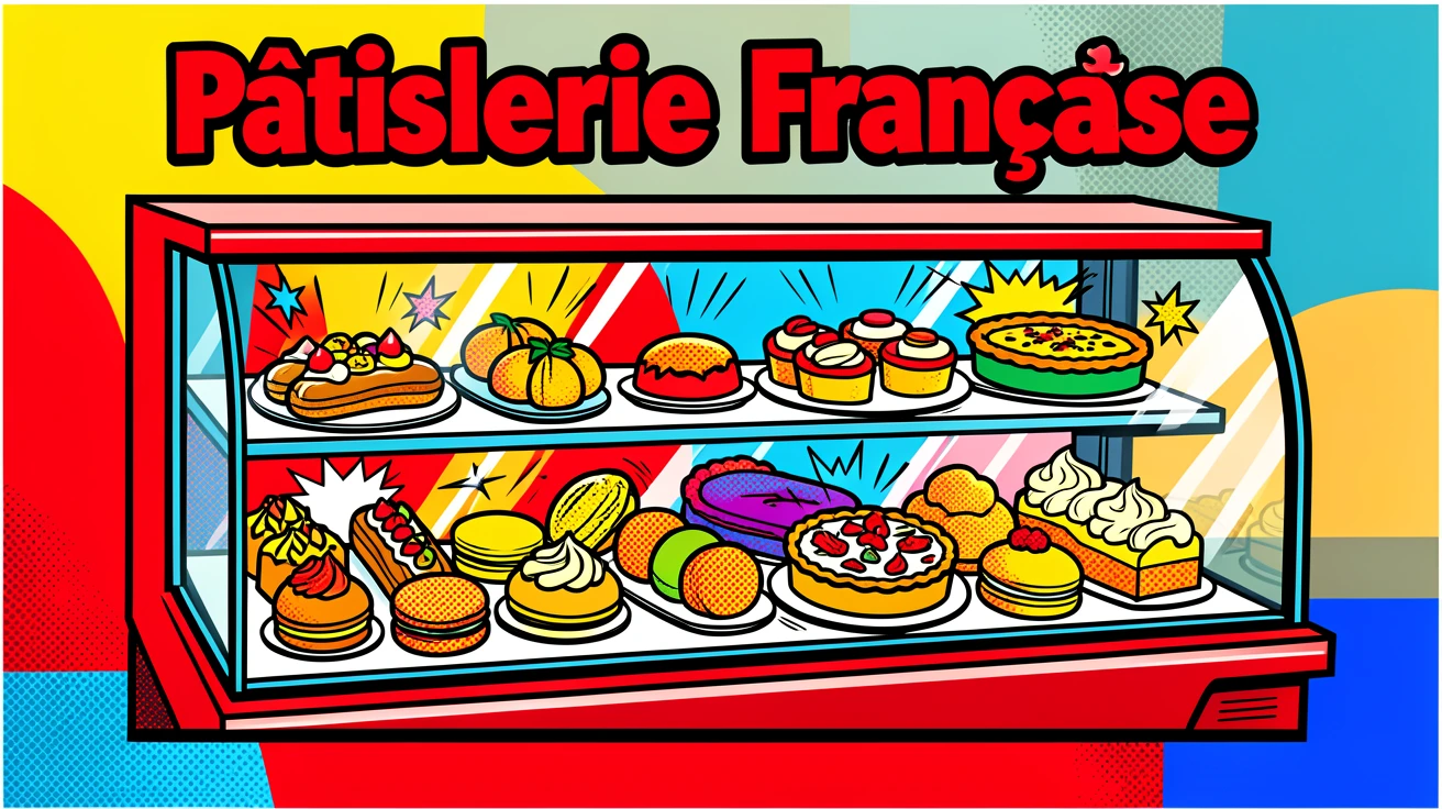 A French pastry case filled with delicate desserts