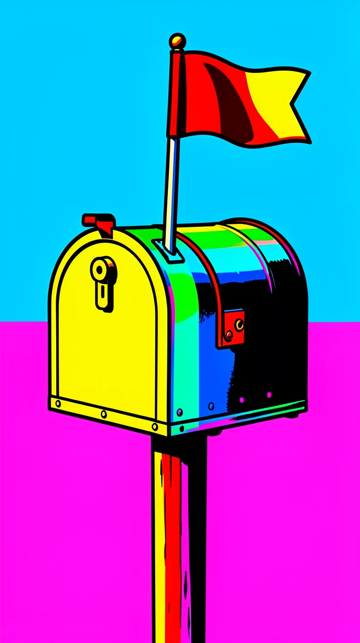 Old-fashioned mailbox with a red flag up