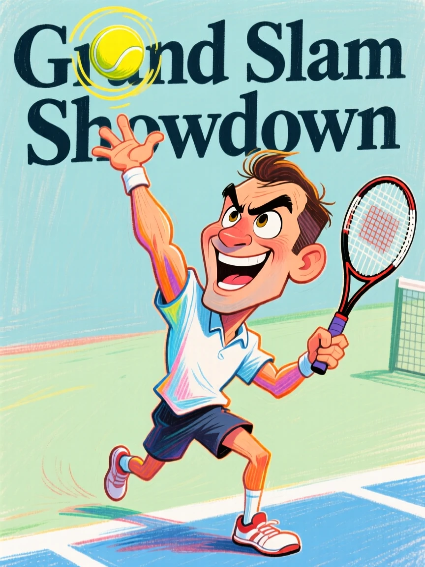 A tennis player mid-serve, racket raised high, ball frozen at the peak of the toss.