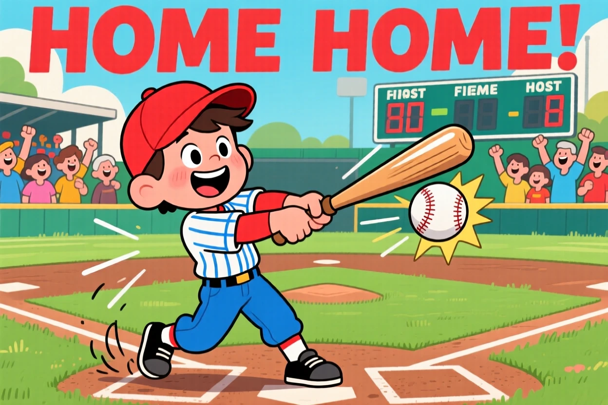 A little league baseball player hitting their first home run.