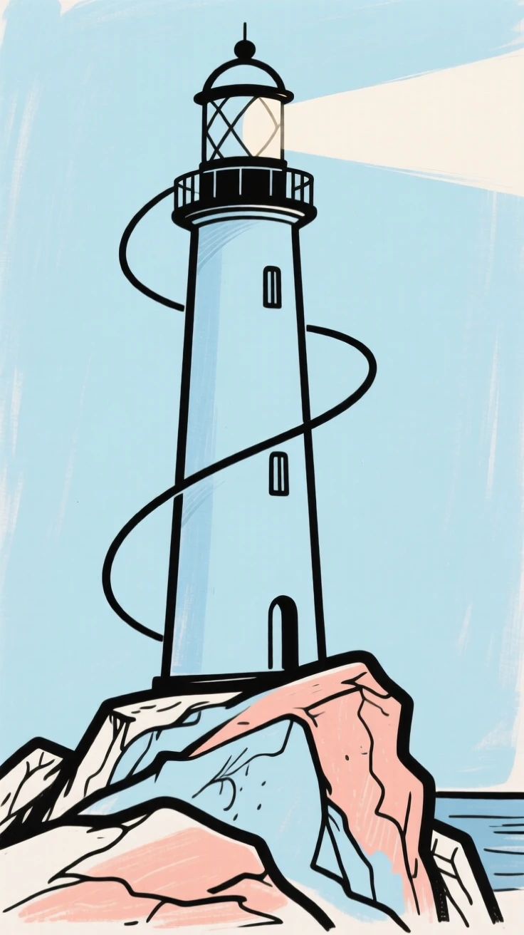 A lighthouse on a rocky point