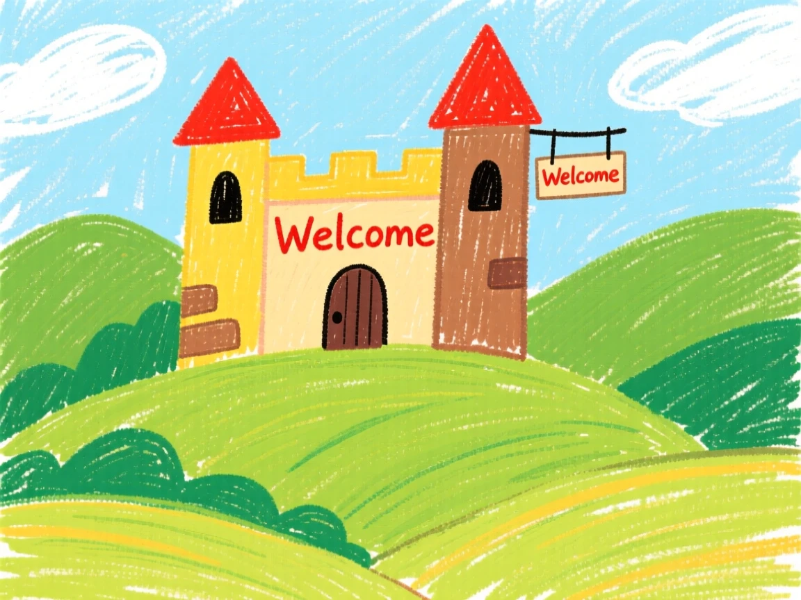 A hillside castle nestled among rolling green hills.