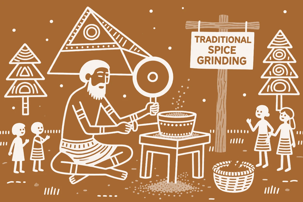 A spice grinder demonstrating a skill passed down for generations.