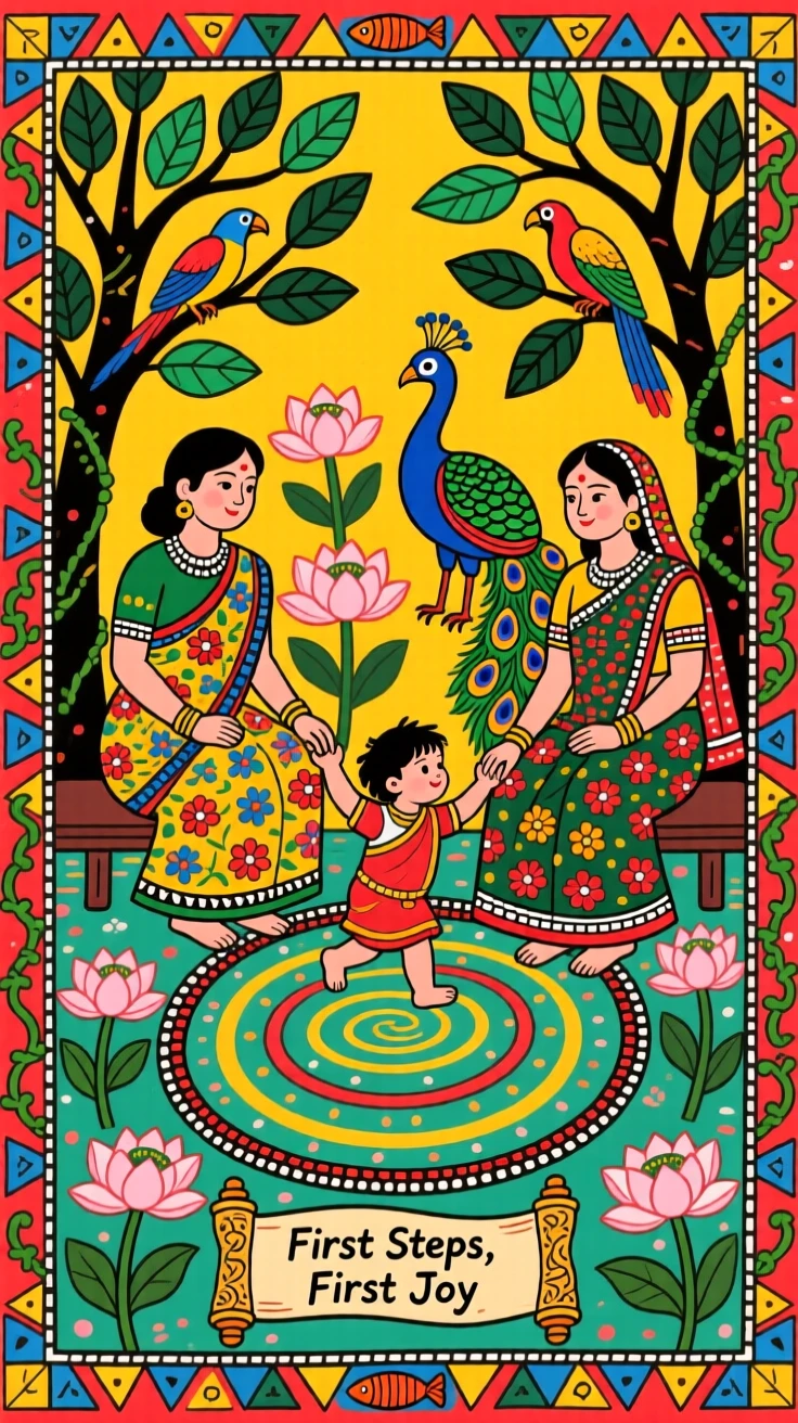 Parents watching proudly as their child takes first steps.