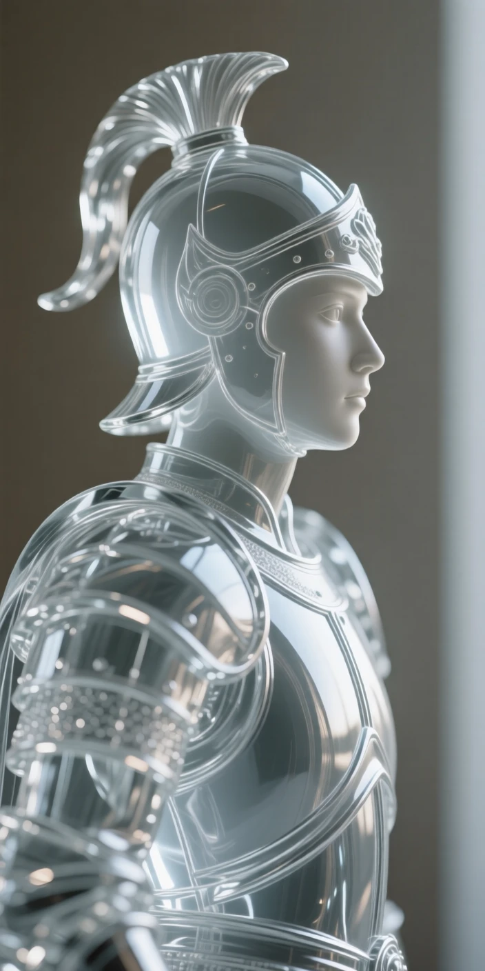 A warrior in profile gazing into the distance set against a simple blurred background, dramatic side lighting carving out the features, mood tender and heartfelt.