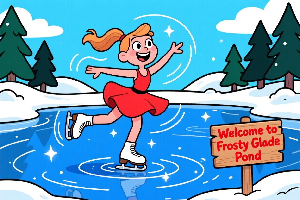 A figure skater spinning gracefully on a frozen pond.