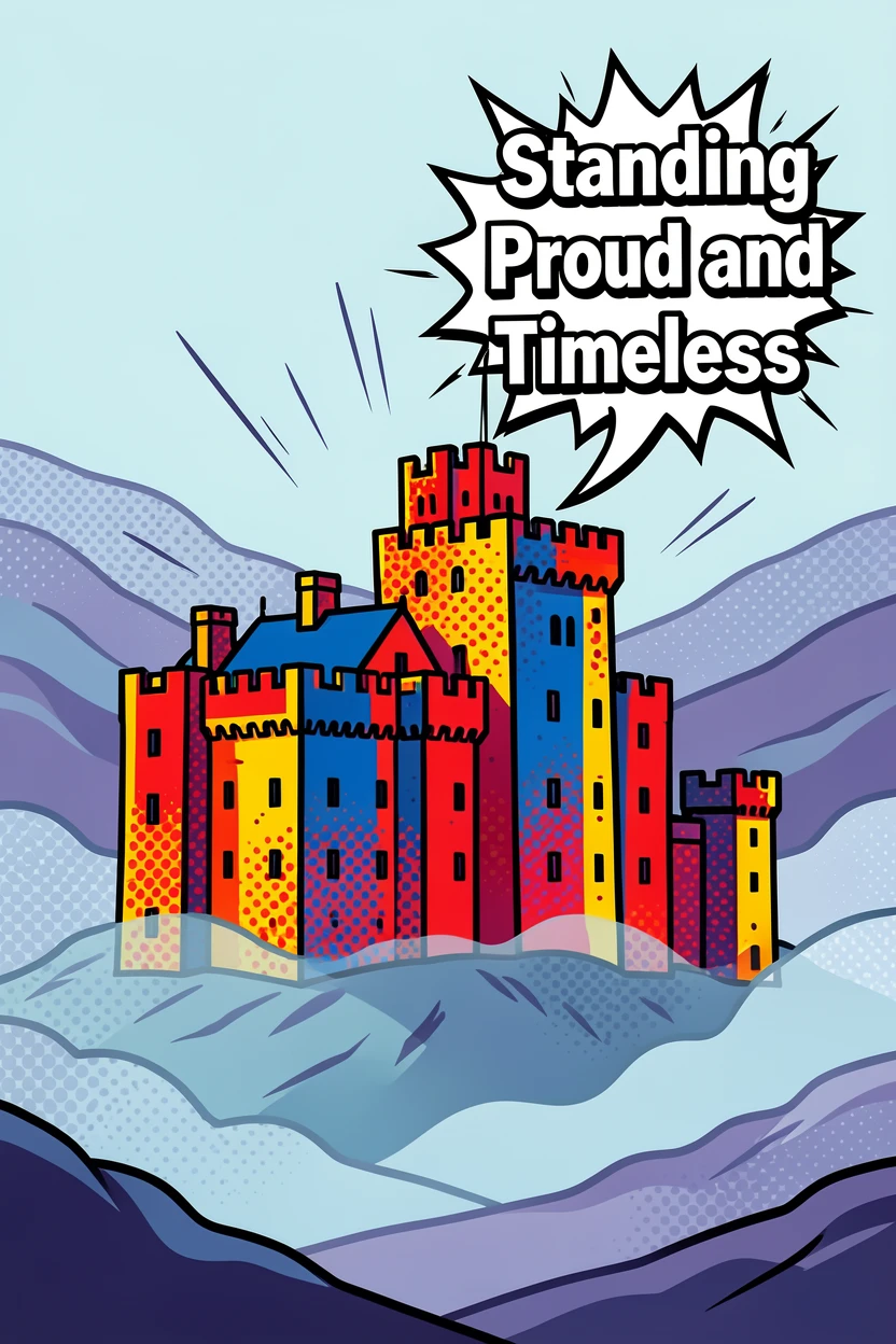 A Scottish castle standing proud amid misty highland hills
