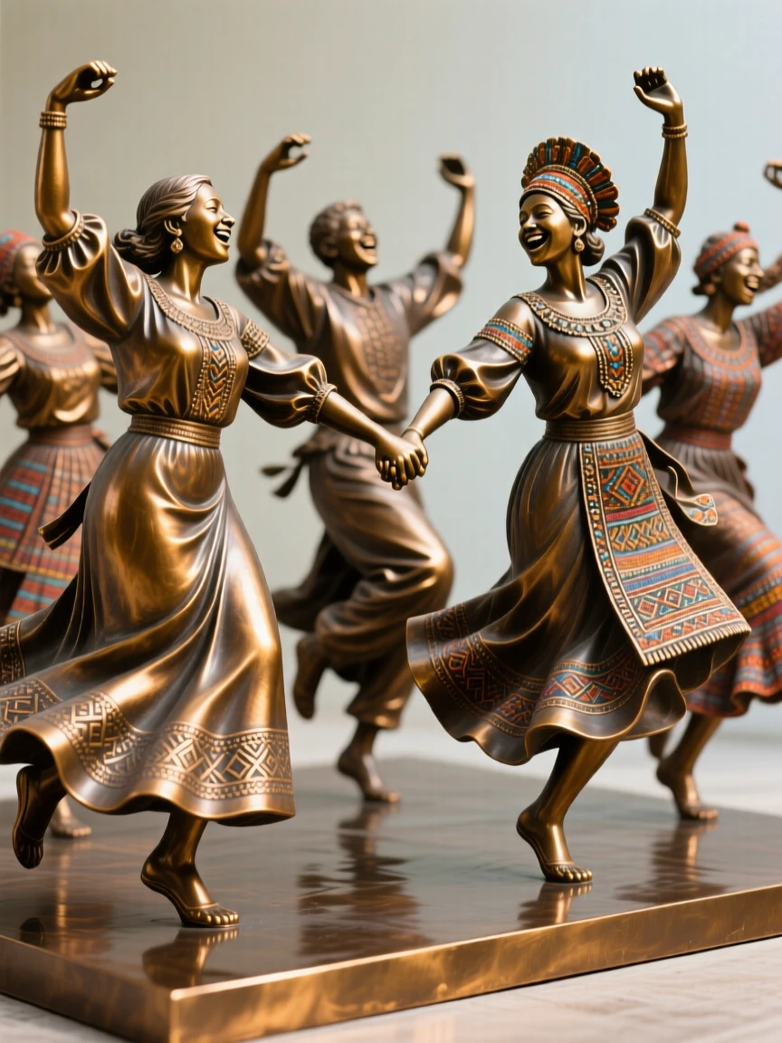 Dancers in traditional dress celebrating a cultural festival, filled with warmth, color, and joy, celebrating shared human joy