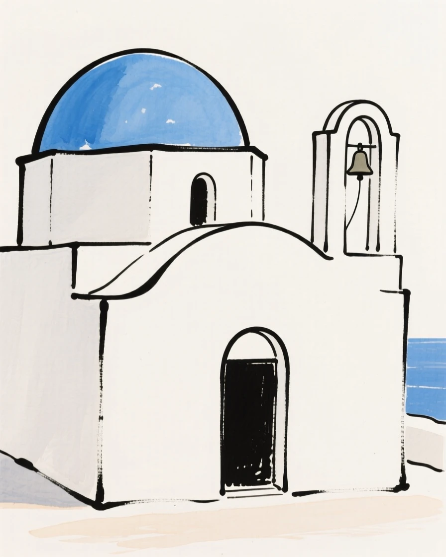 A Greek island chapel with a blue dome