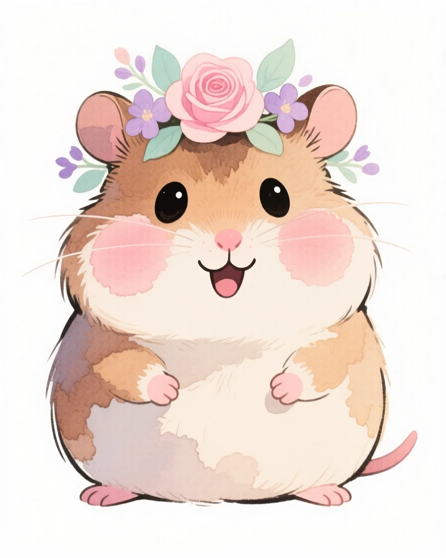 A chubby hamster wearing a flower crown
