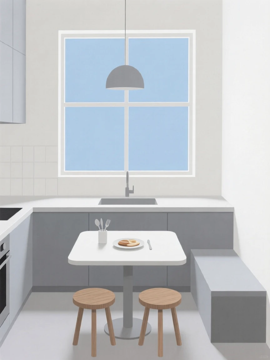 A kitchen with a breakfast nook by a window
