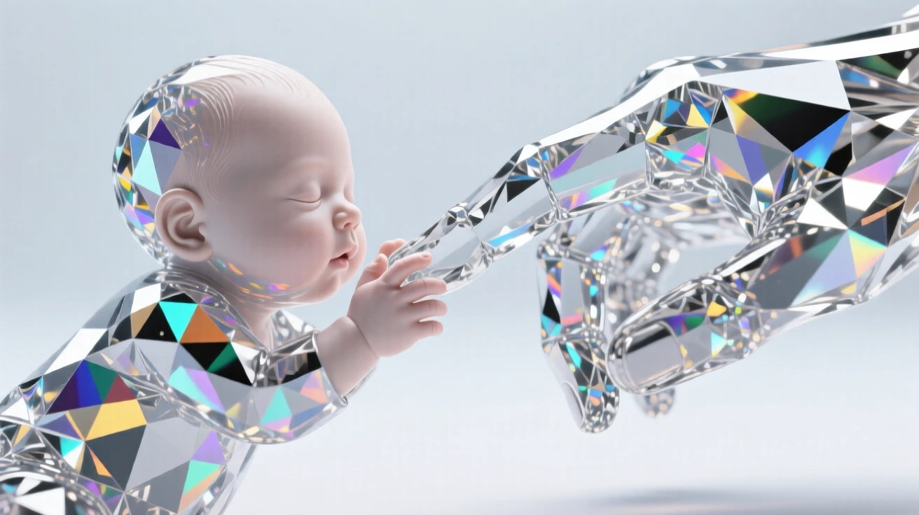 A newborn baby's tiny hand gently wrapped around a parent's finger.