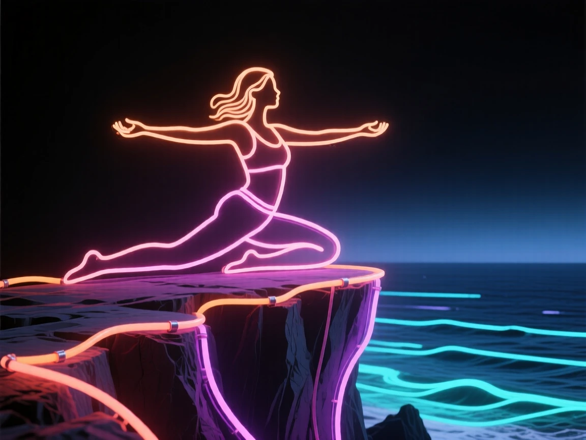 A woman practicing yoga on a cliffside overlooking the ocean.