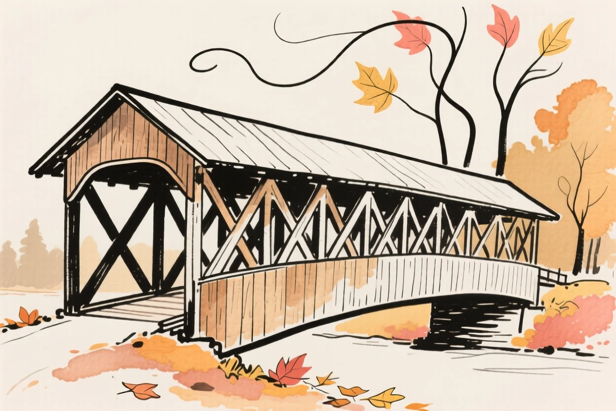 A covered wooden bridge in autumn
