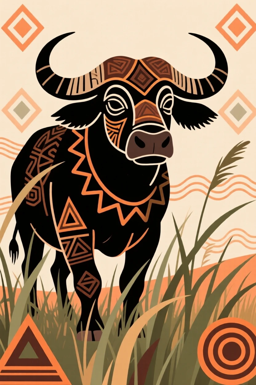 An African buffalo standing tall above the tall grass.